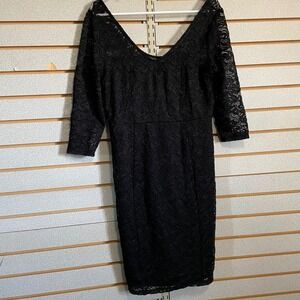Black Lace Cocktail Dress‎ Bold Elements V Neck Party Elegant Medium
